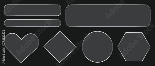 Light frame Liquid Glass Effect UI elements set for mobile and web app, tech board frame in futuristic style. HUD element interface
