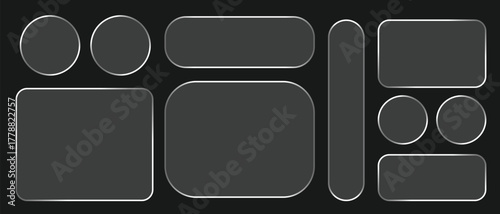 Light frame Liquid Glass Effect UI elements set for mobile and web app, tech board frame in futuristic style. HUD element interface