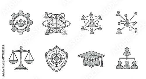 Hand drawn business and education icons set