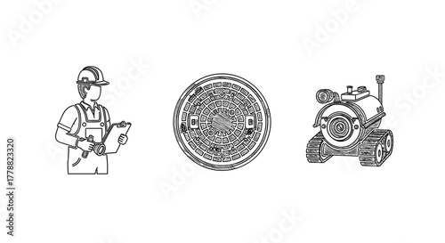 Linear style engineering worker, sewer cover, and inspection robot