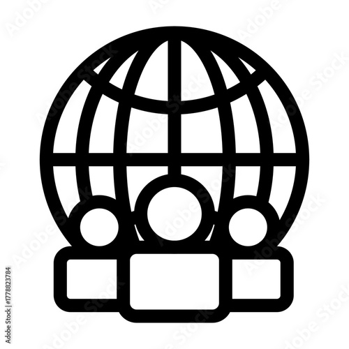 Globe with People Vector Line Icon Design