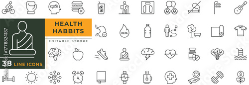 Health Habits icon set with editable stroke. Vector illustration.