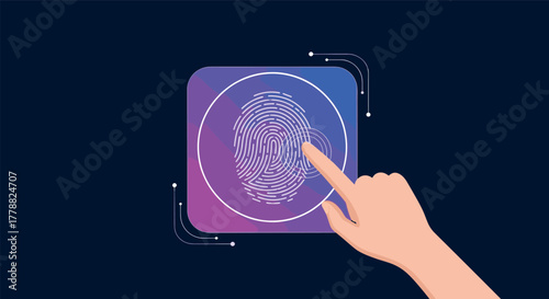Futuristic biometric authentication concept with fingerprint scan on gradient background
