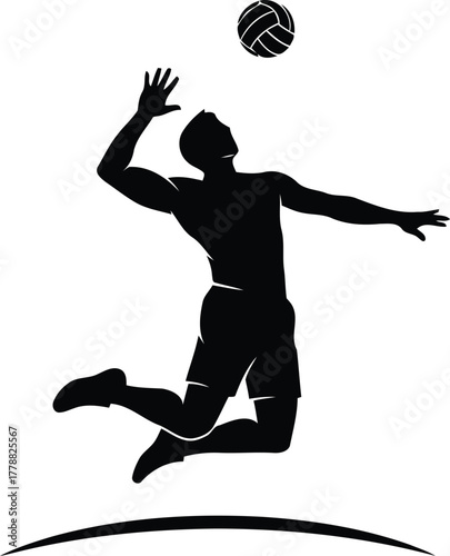 Dynamic beach volleyball player silhouette in mid air leaping to spike a ball perfect for sports logos and branding