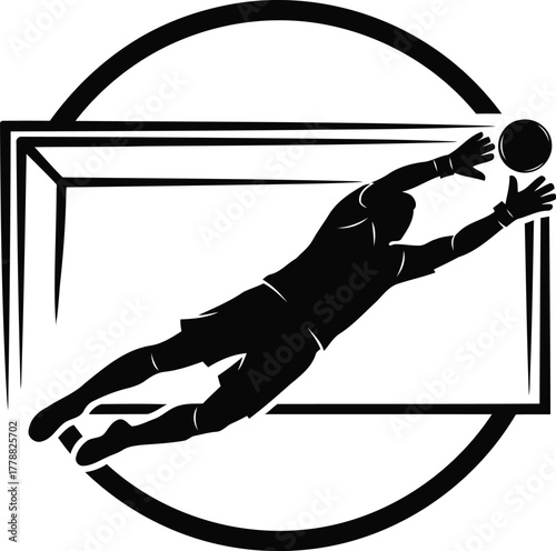 black goalkeeper diving for soccer ball clip art preview