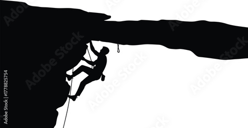 Dynamic illustration of a courageous individual scaling a sheer cliff face embodying the spirit of extreme sports and outdoor adventure exploration