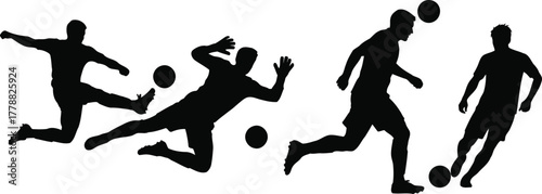 Dynamic abstract layered silhouettes capture the energetic essence of a soccer match with vibrant color splashes and dynamic movement