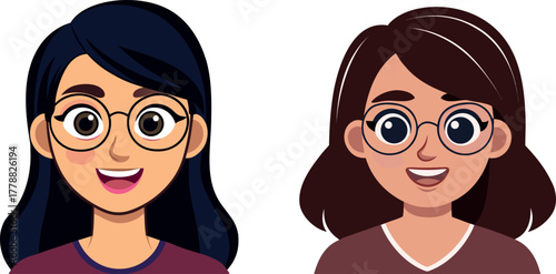 woman face cartoon, glasses girl vector, smart female illustration, professional woman design, confident lady clipart, education woman vector, female knowledge character, optician concept art, intelli