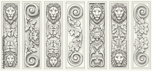 engraving illustration of victorian, rococo, baroque style elements. book cover, social media, t shirt design application