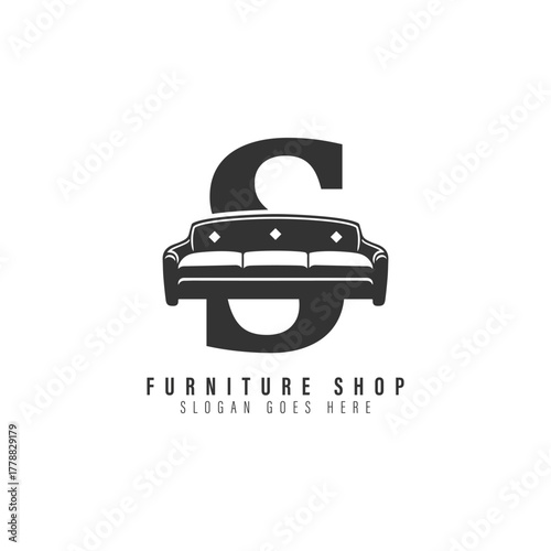 Letter S Sofa Logo Design. Alphabet S Furniture icon