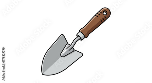 A Simple Garden Trowel with a Brown Wooden Handle, Perfect for Planting and Digging in Soil