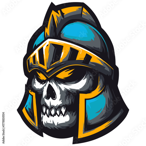 Skull Warrior Helmet Mascot Illustration in Bold Graphic Style