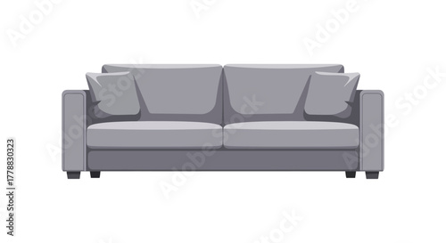 Modern gray two-seater sofa with cushions, a simple flat vector illustration for interior design concepts on a white background