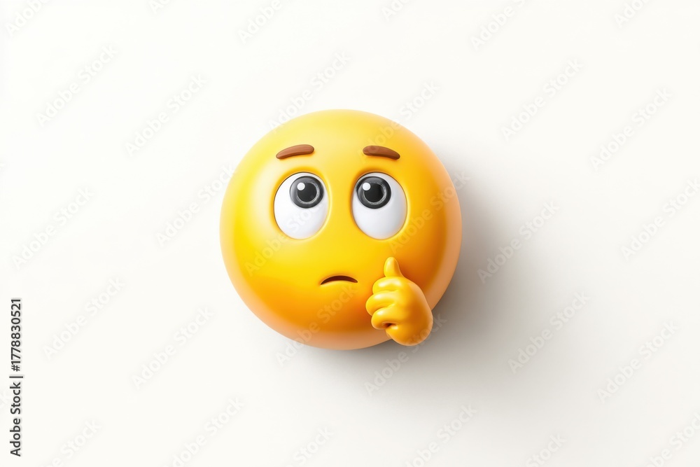 Fototapeta premium Thinking emoji with a raised finger symbolizes contemplation and curiosity in a simple, bright design against a clean background