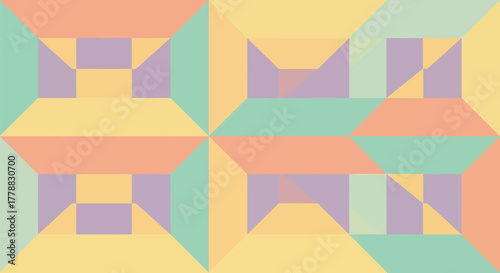 Pastel geometric pattern with stylized cat shapes and abstract