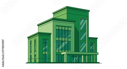 Green Building Illustration with Modern Architectural Design and Sustainable Elements