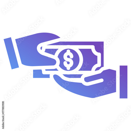 Gradient Glyph Payment Icon – Hand with Dollar Bill for Modern Finance and E-commerce UI