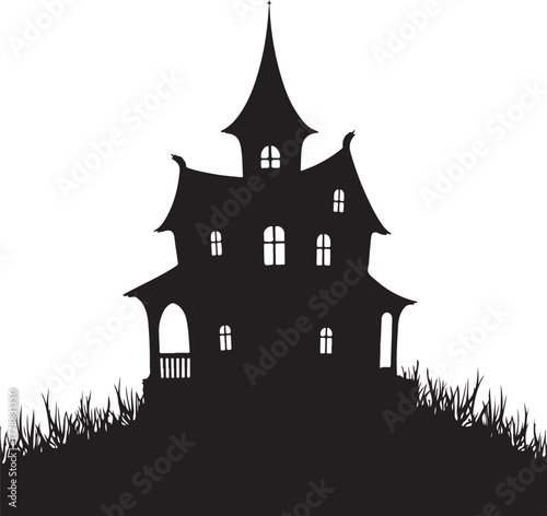 Wallpaper Mural Black silhouette of a spooky haunted house on a hill with grass Torontodigital.ca