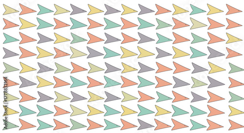Seamless colorful arrow pattern arranged in rows and columns on white background