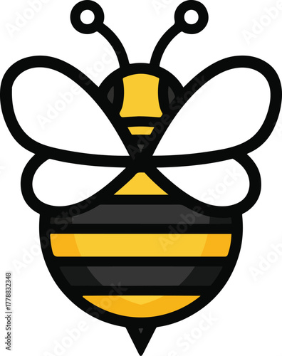 Cute Bumblebee Vector Icon - Flat Cartoon Honey Bee Illustration on White