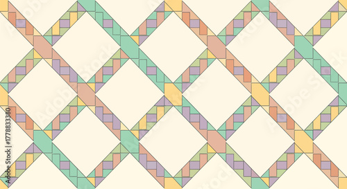 Abstract geometric pattern of intersecting diamond shapes in pastel colors