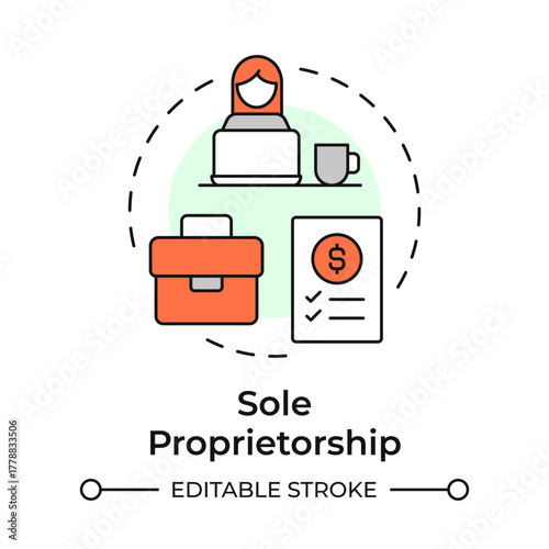 Sole proprietorship multi color concept icon. Business structure. Corporate growth strategy. Entrepreneurship. Round shape line illustration. Abstract idea. Graphic design. Easy to use in infographic