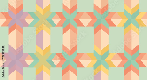Pastel geometric pattern with interlocking shapes and soft gradients on light background
