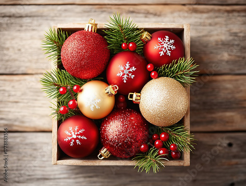 a box of Christmas bulbs