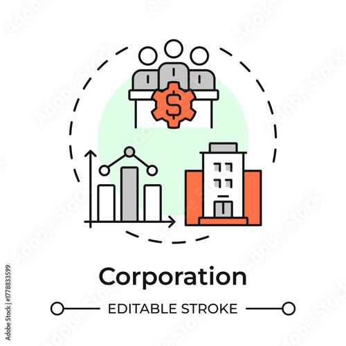 Corporation multi color concept icon. Legal entity separate from owners. Company. Business structure. Round shape line illustration. Abstract idea. Graphic design. Easy to use in infographic