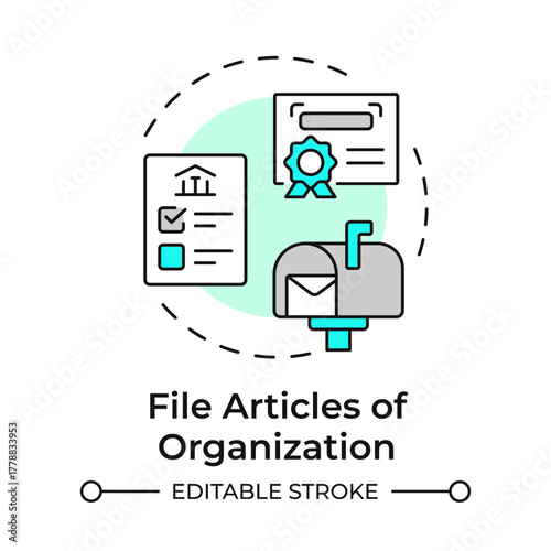File articles of organization multi color concept icon. Create LLC. Limited liability company. Legal business. Round shape line illustration. Abstract idea. Graphic design. Easy to use in infographic