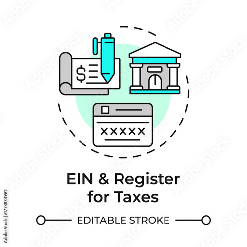 EIN and register for taxes multi color concept icon. Create LLC. Limited liability company. Business. Round shape line illustration. Abstract idea. Graphic design. Easy to use in infographic
