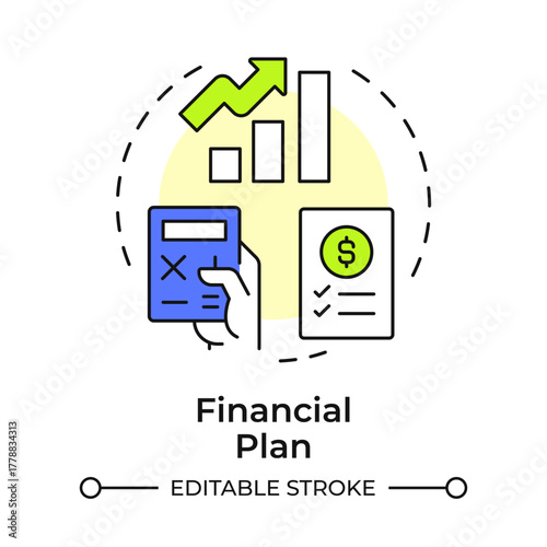 Financial plan multi color concept icon. Earn, spend and manage money. Key stage of business plan. Round shape line illustration. Abstract idea. Graphic design. Easy to use in infographic