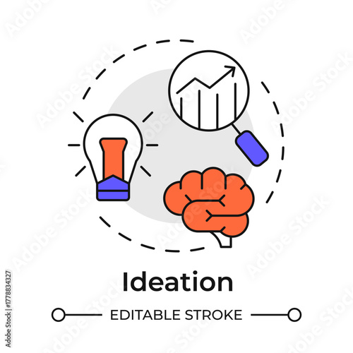 Ideation multi color concept icon. Refining potential of generated ideas. Startup growth stage. Business. Round shape line illustration. Abstract idea. Graphic design. Easy to use in infographic