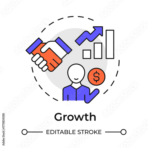 Growth multi color concept icon. Gaining customers and revenue. Startup growth stage. Business development. Round shape line illustration. Abstract idea. Graphic design. Easy to use in infographic