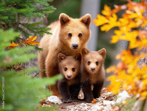 bear family in the forest