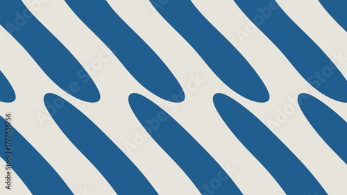 Abstract pattern with diagonal blue and white stripes creating a wavy and curved design look