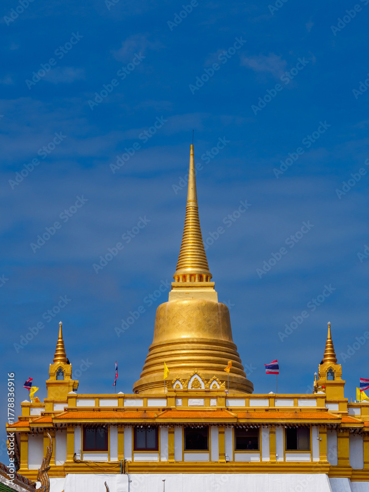 Fototapeta premium Inside Golden mountain ( Phu Khao Thong) at Wat Saket one of Bangkok's most iconic landmarks, is popular among international tourists visiting Bangkok, Thailand.