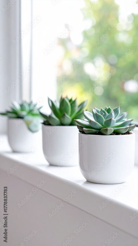 Fototapeta premium Echeveria Cactus in Ceramic Pot by Window