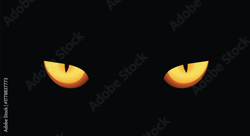 Glowing feline eyes in dark mysterious background for fantasy and horror design