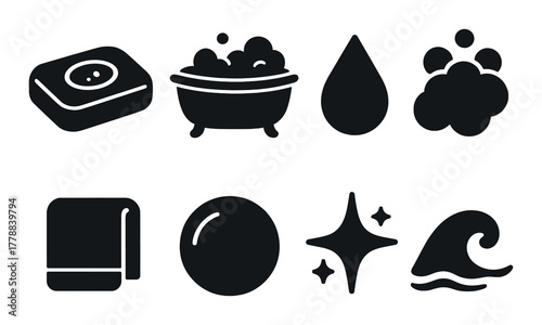 Minimalist bathtub and soap icons set