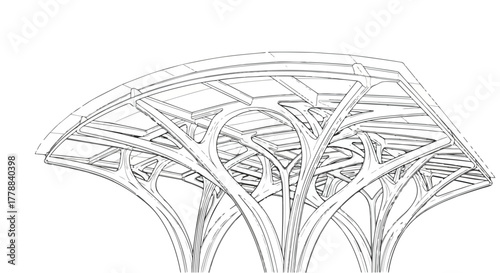 Modern canopy roof architectural structure vector line art illustration.