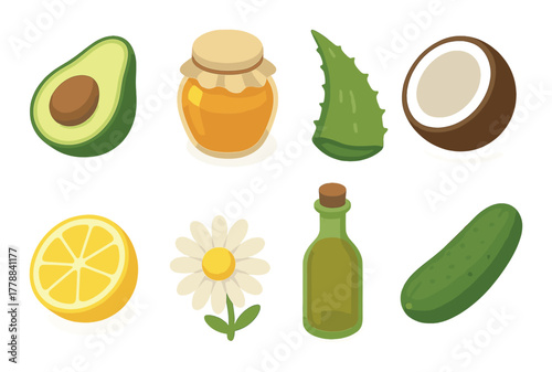 Natural ingredients: avocado, honey, aloe, coconut, lemon, chamomile, olive oil, cucumber
