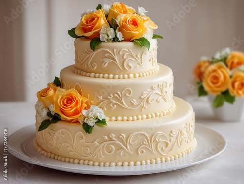 wedding cake on a white bac...