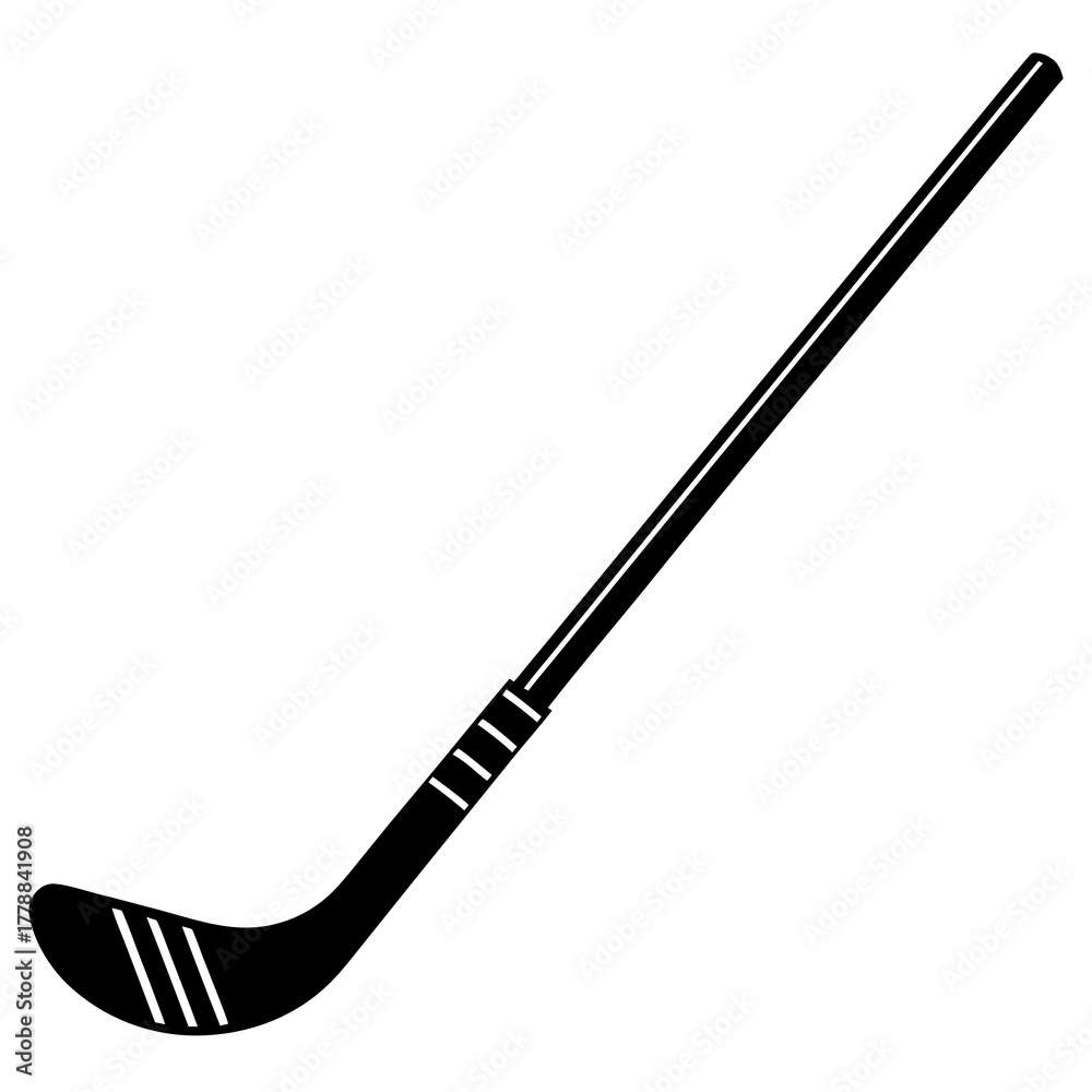 Naklejka premium Black silhouette of a hockey stick with white markings isolated on white background