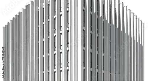 Tall building modern vertical structure architecture vector line art illustration.