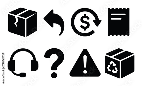 Dark themed icons for shipping and customer support features