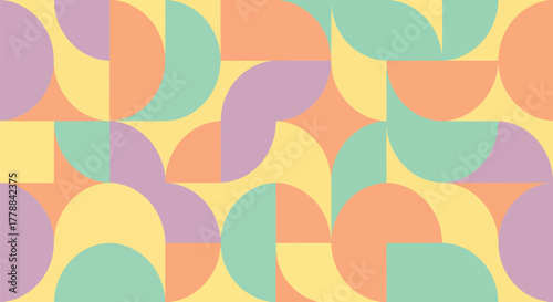 Geometric pattern of overlapping circles and squares in pastel color