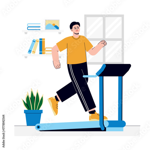 Boy running on treadmill Illustration