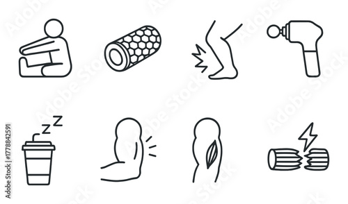 Workout and relaxation: fitness icons for exercise and recovery