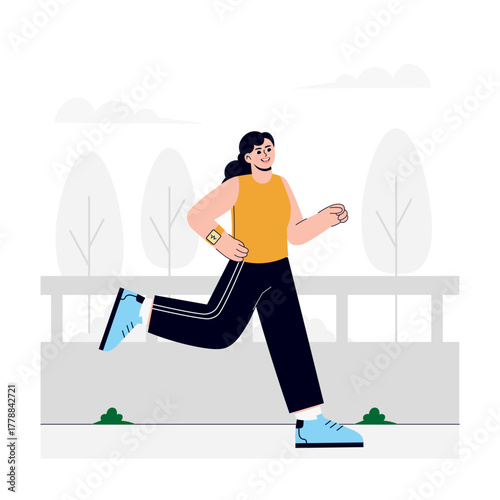 Woman Running in the Park with Smartwatch